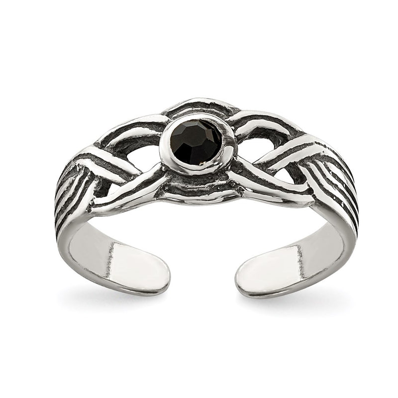 Sterling Silver Antiqued Black Cz Toe Ring