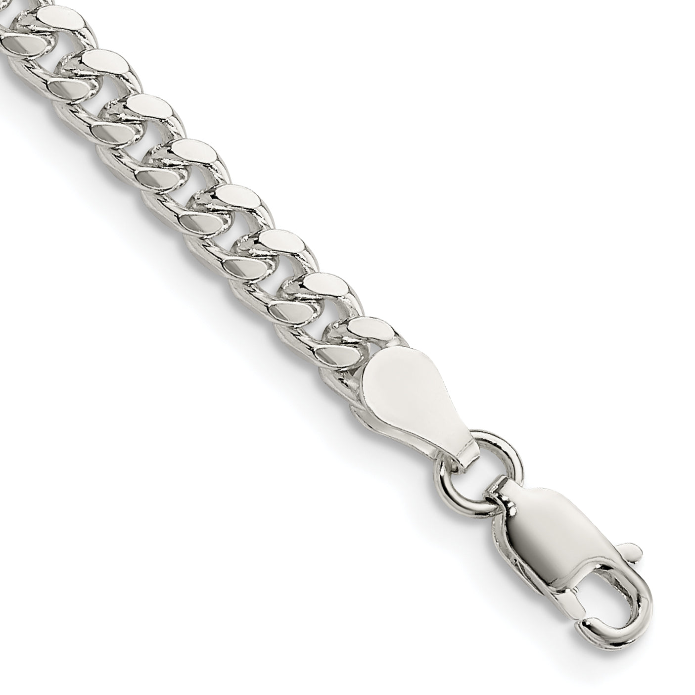 7 Inch Sterling Silver 4mm Domed W/ Side D/C Curb Chain