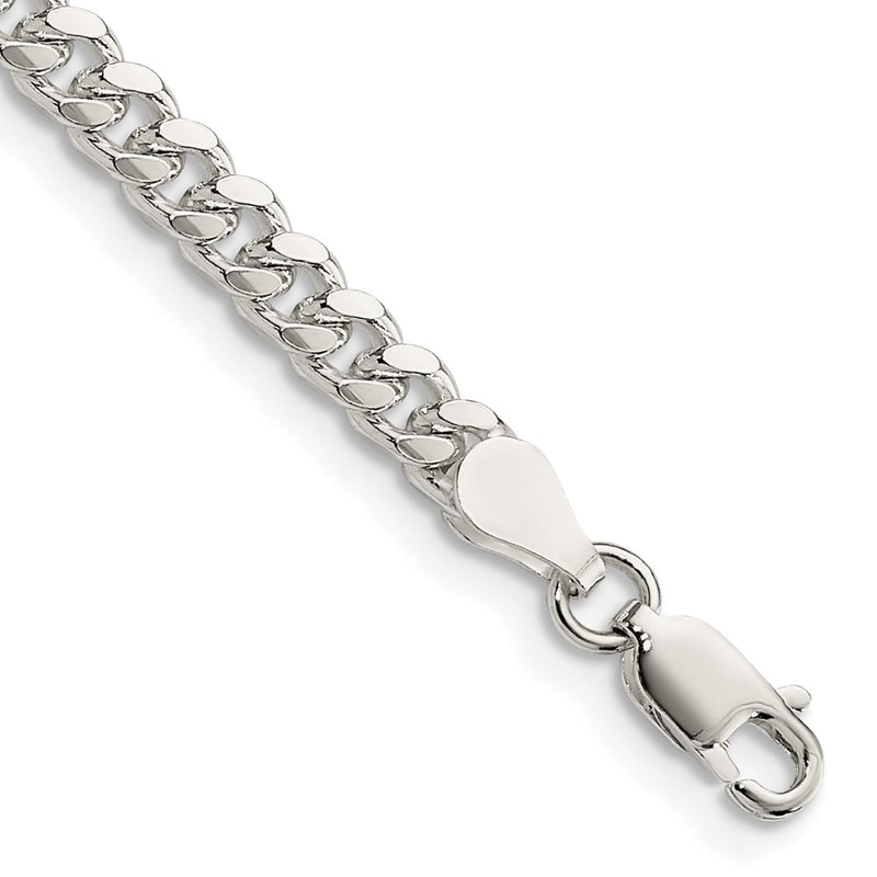 8 Inch Sterling Silver 4mm Domed W/ Side D/C Curb Chain Bracelet