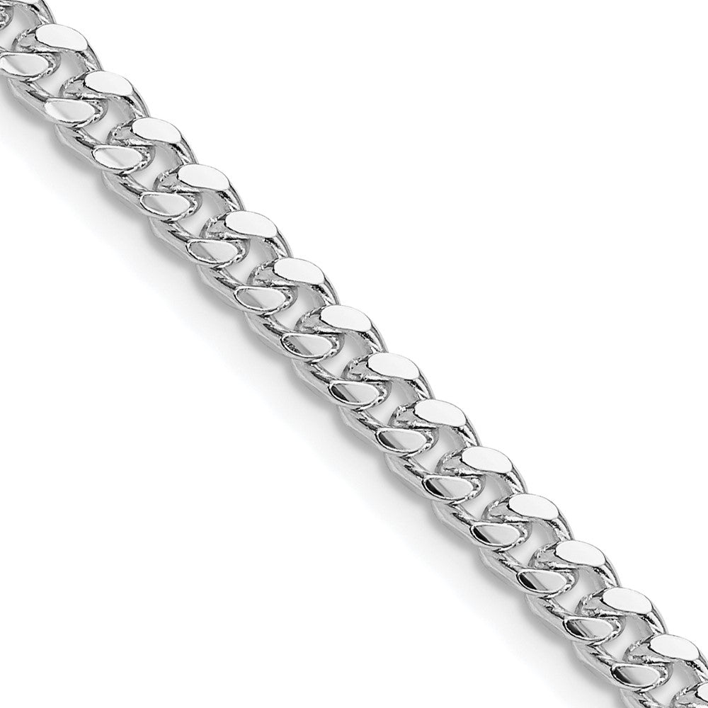 Sterling Silver Rhodium-Plated 4mm Domed W/ Side D/c Curb Chain