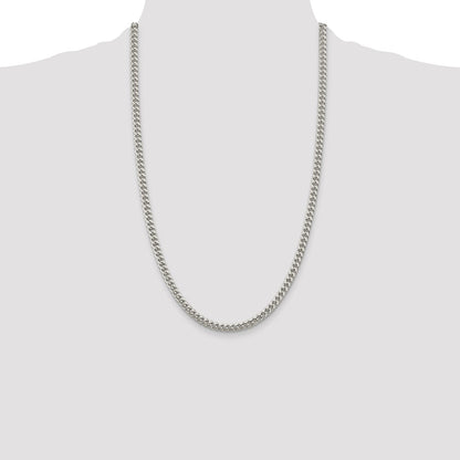 22 Inch Sterling Silver 5mm Domed W/ Side D/C Curb Chain Necklace