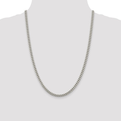 24 Inch Sterling Silver 5mm Domed W/ Side D/C Curb Chain Necklace
