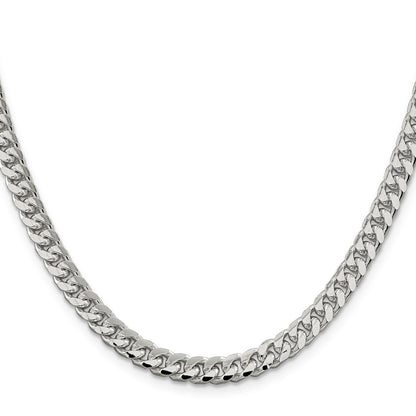 24 Inch Sterling Silver 6mm Domed W/ Side D/C Curb Chain Necklace