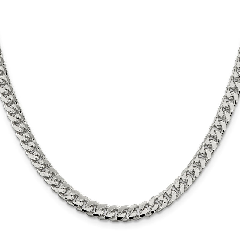 24 Inch Sterling Silver 6mm Domed W/ Side D/C Curb Chain Necklace