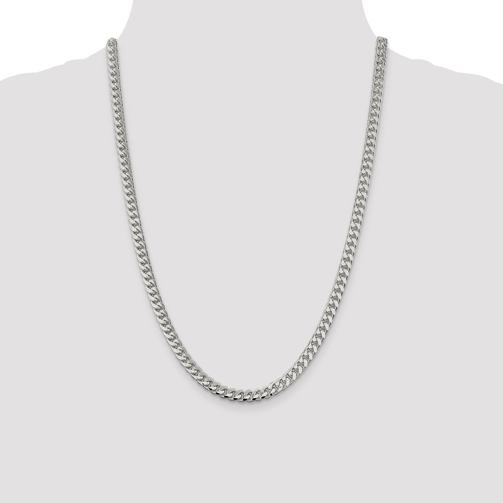 24 Inch Sterling Silver 6mm Domed W/ Side D/C Curb Chain Necklace