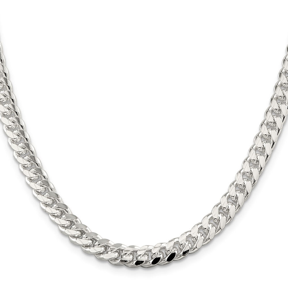 24 Inch Sterling Silver 7mm Domed W/ Side D/C Curb Chain Necklace