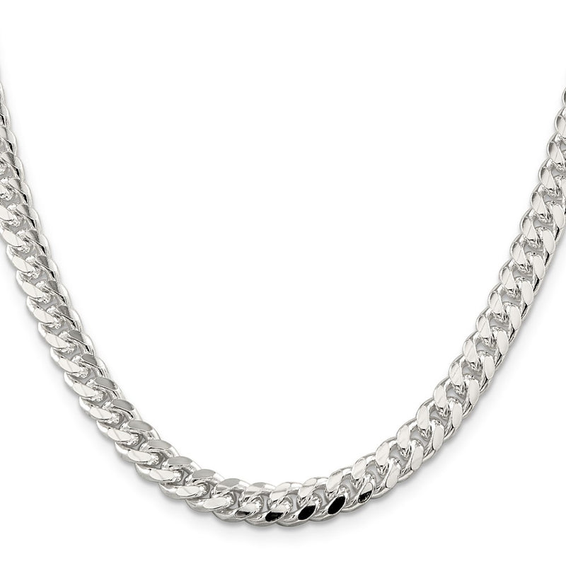 24 Inch Sterling Silver 7mm Domed W/ Side D/C Curb Chain Necklace