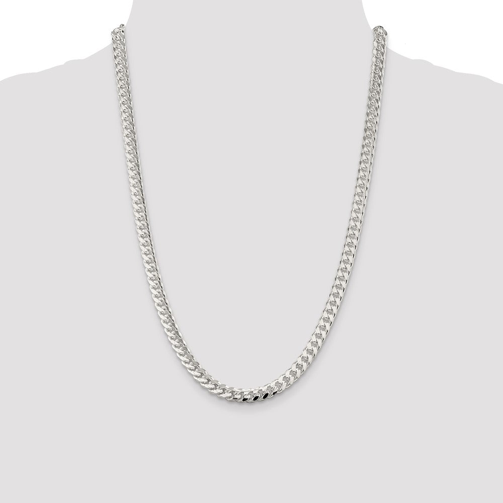 24 Inch Sterling Silver 7mm Domed W/ Side D/C Curb Chain Necklace