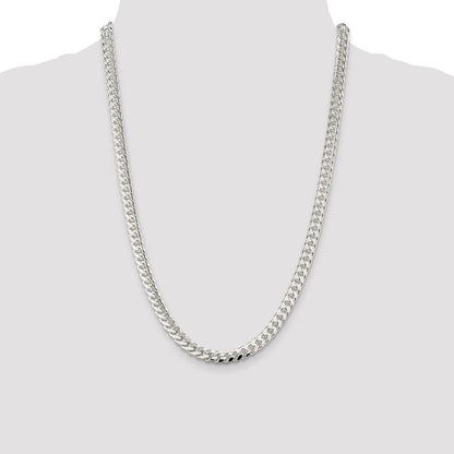 24 Inch Sterling Silver 7mm Domed W/ Side D/C Curb Chain Necklace