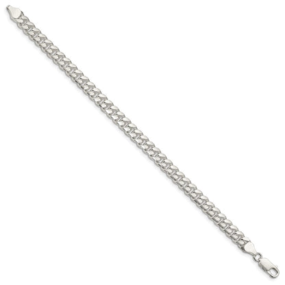 9 Inch Sterling Silver 7mm Domed W/ Side D/C Curb Chain Bracelet