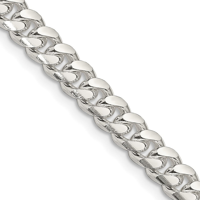 24 Inch Sterling Silver 7mm Domed W/ Side D/C Curb Chain Necklace