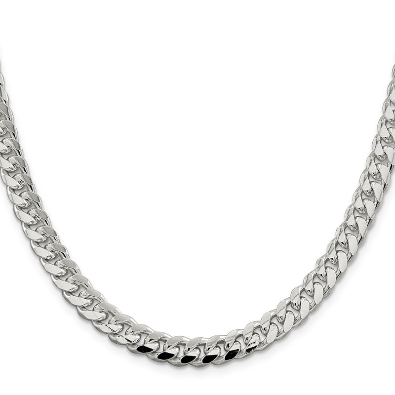 24 Inch Sterling Silver 7.35mm Domed W/ Side D/C Curb Chain Necklace