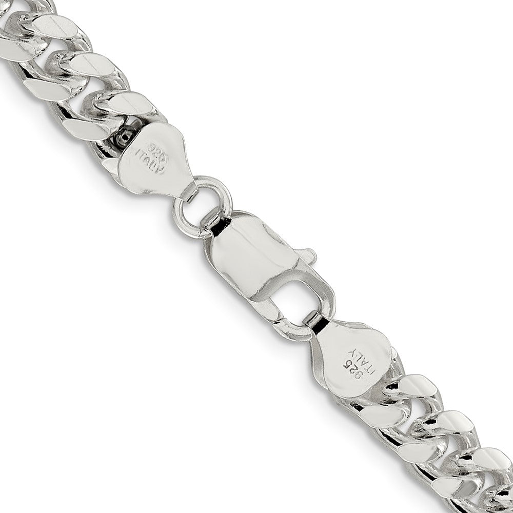 24 Inch Sterling Silver 7.35mm Domed W/ Side D/C Curb Chain Necklace