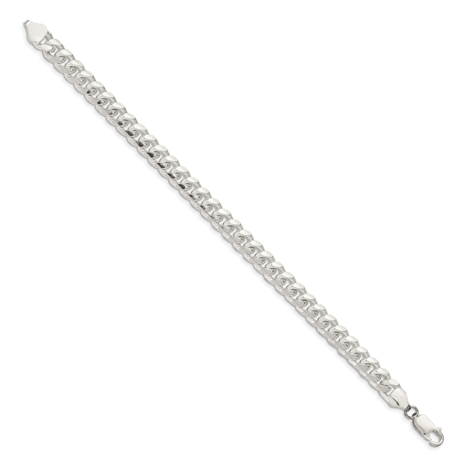 8 Inch Sterling Silver 7.35mm Domed W/ Side D/C Curb Chain Bracelet