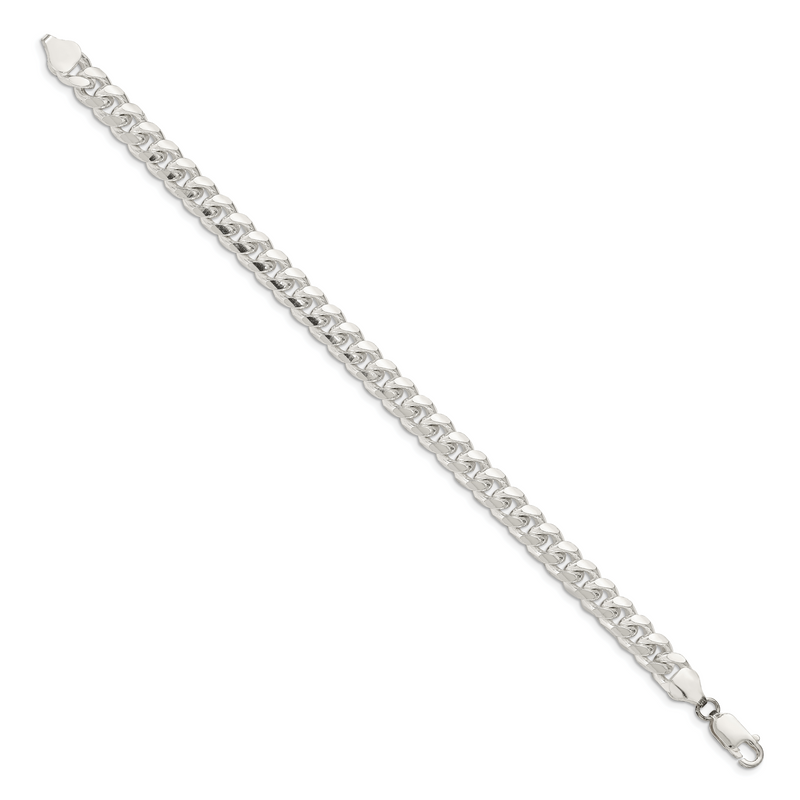 8 Inch Sterling Silver 7.35mm Domed W/ Side D/C Curb Chain Bracelet
