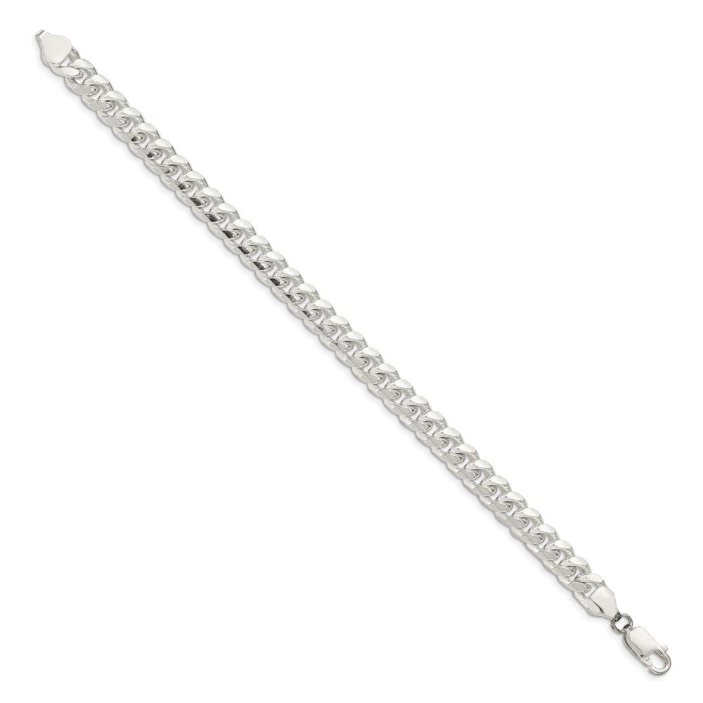 9 Inch Sterling Silver 7.35mm Domed W/ Side D/C Curb Chain Bracelet