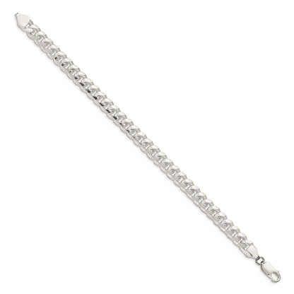 9 Inch Sterling Silver 7.35mm Domed W/ Side D/C Curb Chain Bracelet