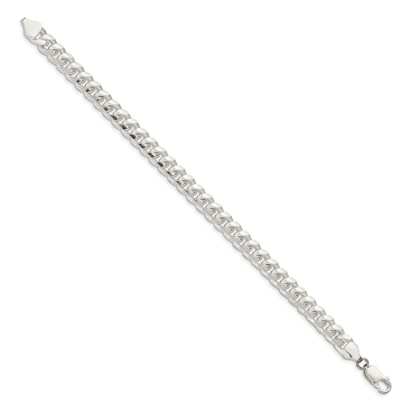 9 Inch Sterling Silver 7.35mm Domed W/ Side D/C Curb Chain Bracelet