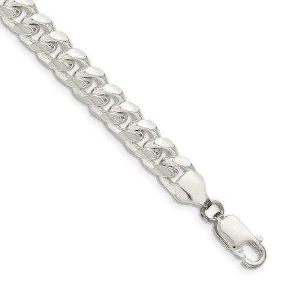 9 Inch Sterling Silver 7.35mm Domed W/ Side D/C Curb Chain Bracelet