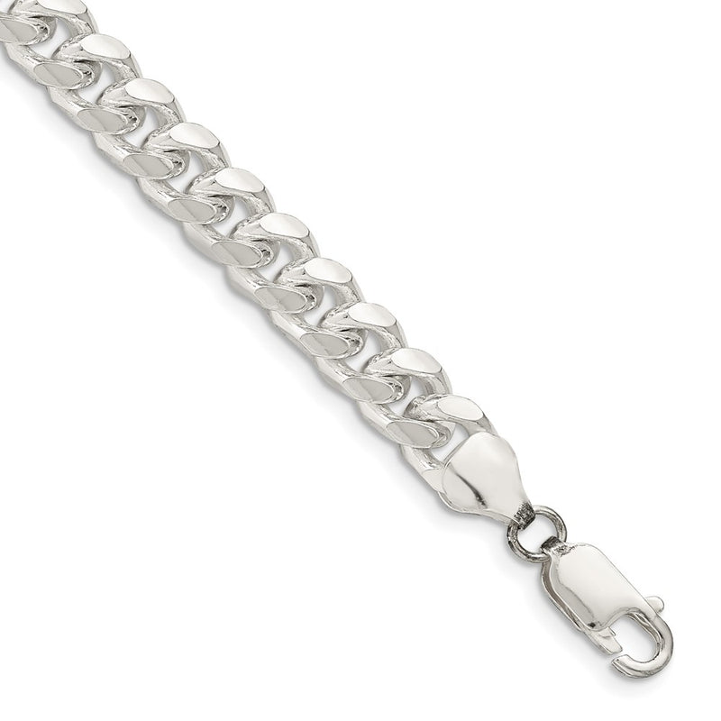 9 Inch Sterling Silver 7.35mm Domed W/ Side D/C Curb Chain Bracelet