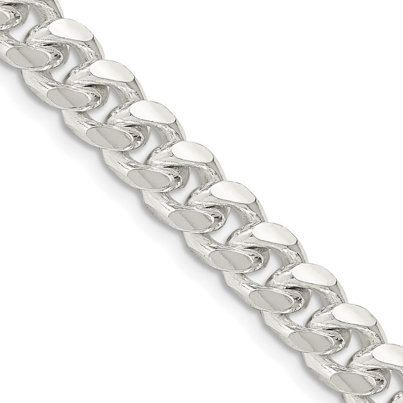 26 Inch Sterling Silver 7.35mm Domed W/ Side D/C Curb Chain Necklace