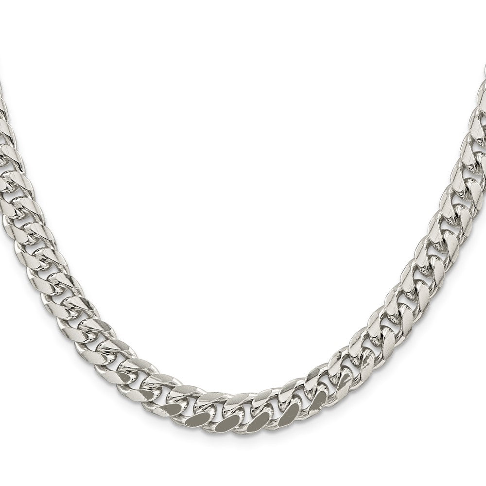 26 Inch Sterling Silver 8.5mm Domed W/ Side D/C Curb Chain Necklace