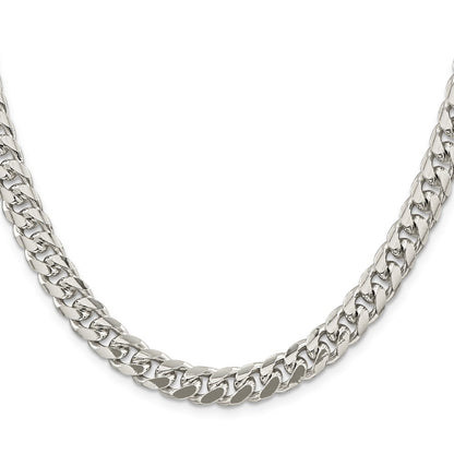 26 Inch Sterling Silver 8.5mm Domed W/ Side D/C Curb Chain Necklace