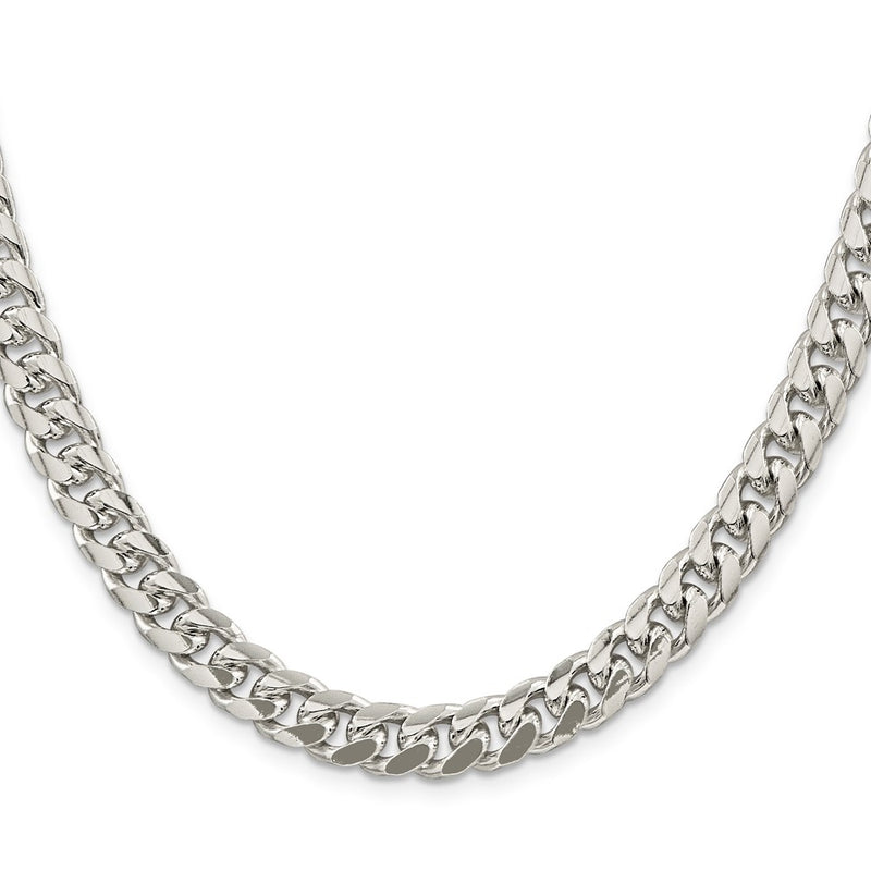26 Inch Sterling Silver 8.5mm Domed W/ Side D/C Curb Chain Necklace