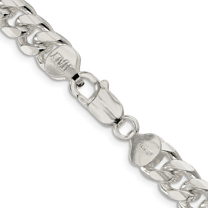 26 Inch Sterling Silver 8.5mm Domed W/ Side D/C Curb Chain Necklace