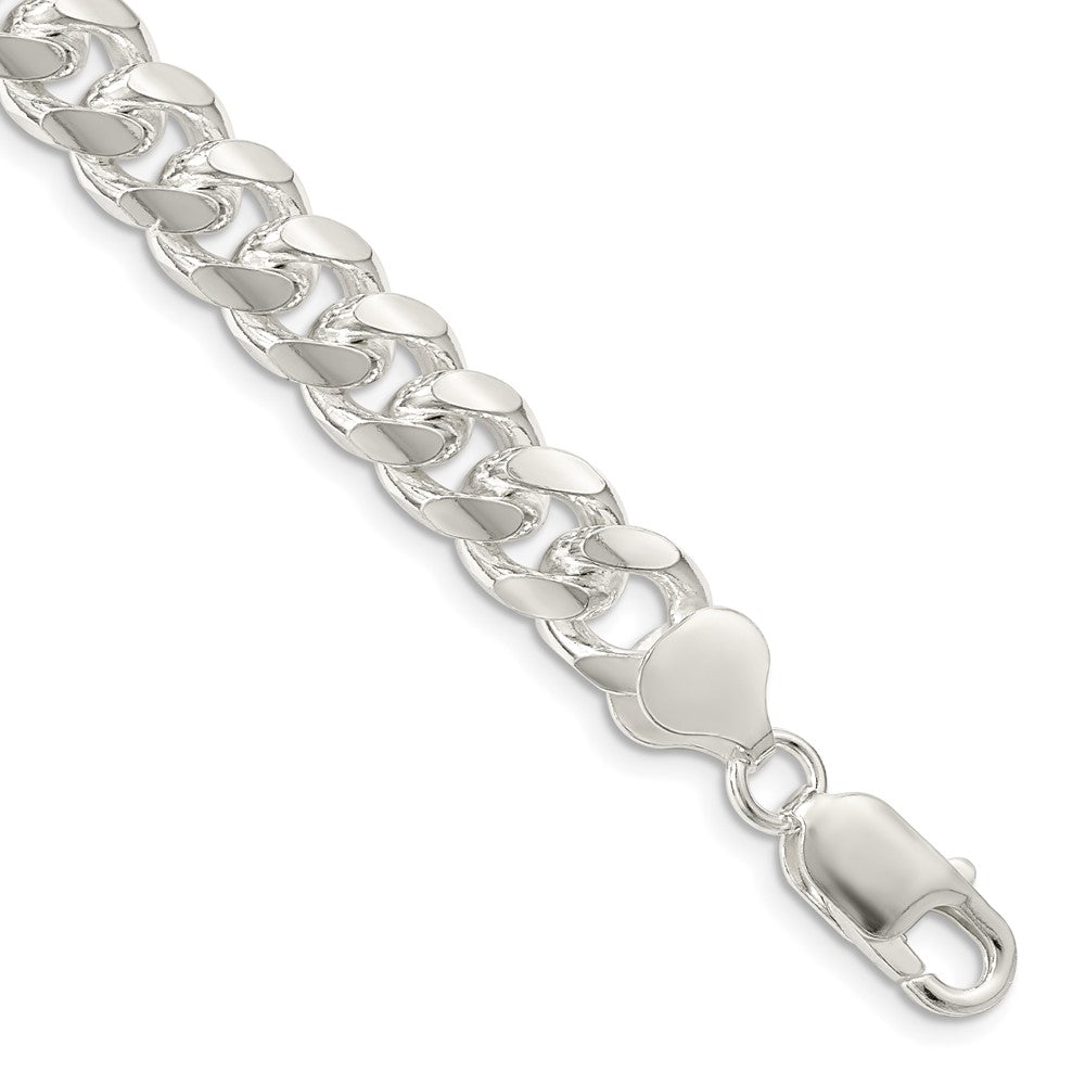9 Inch Sterling Silver 8.5mm Domed W/ Side D/C Curb Chain Bracelet