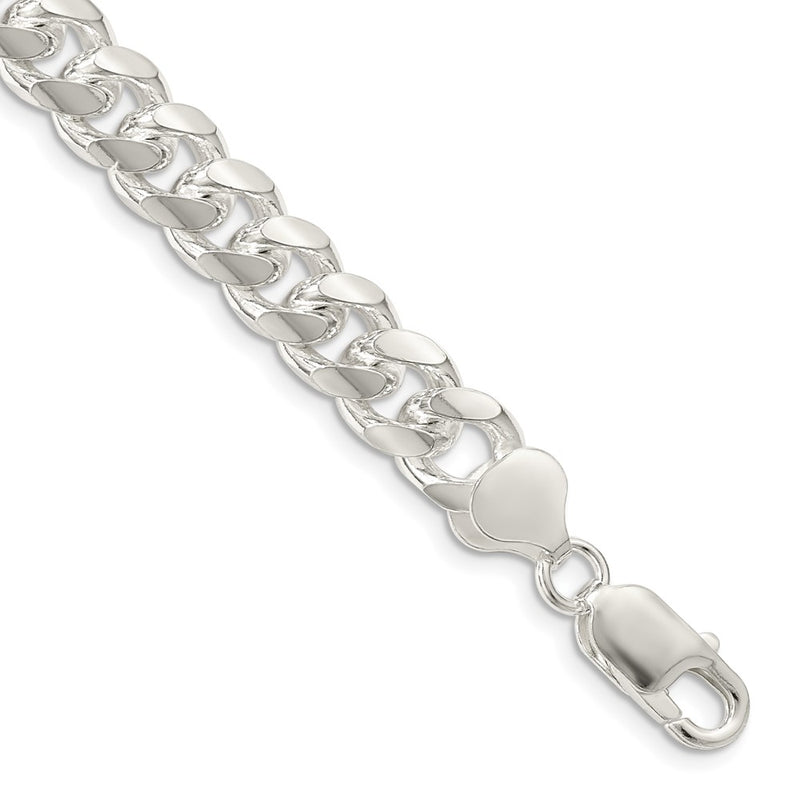 9 Inch Sterling Silver 8.5mm Domed W/ Side D/C Curb Chain Bracelet
