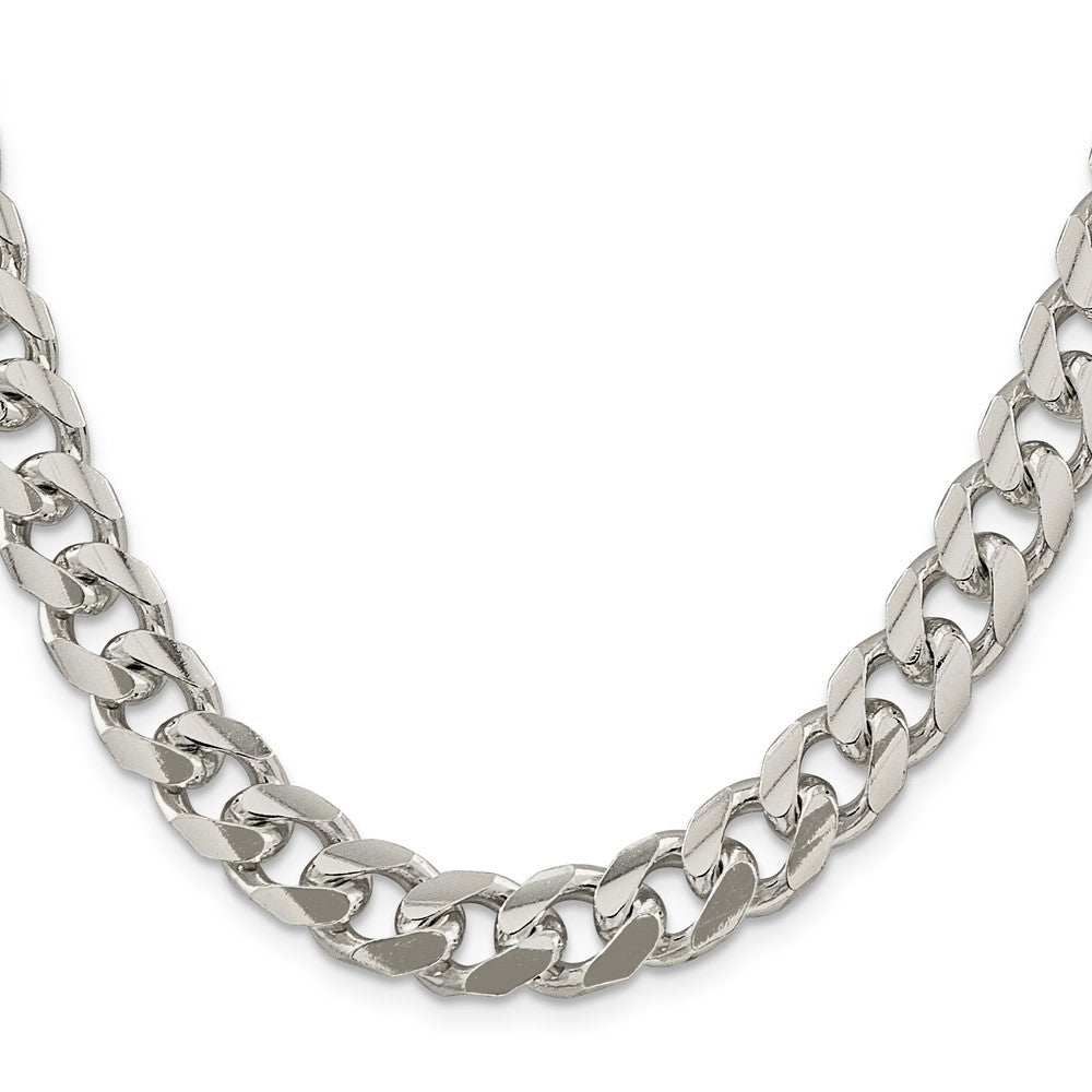 26 Inch Sterling Silver 10.5mm Domed W/ Side D/C Curb Chain Necklace