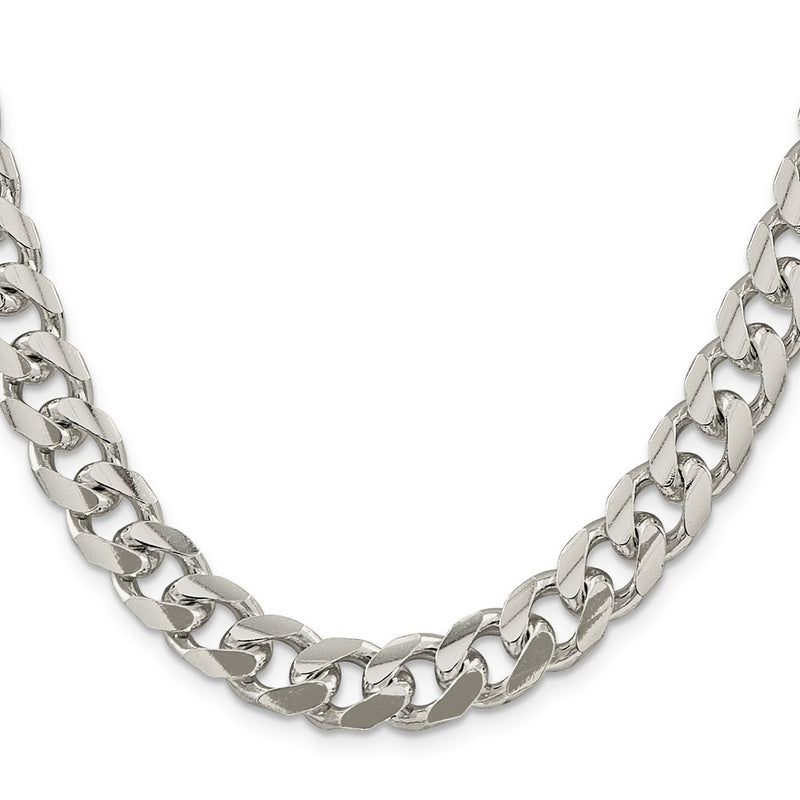 26 Inch Sterling Silver 10.5mm Domed W/ Side D/C Curb Chain Necklace