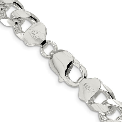 26 Inch Sterling Silver 10.5mm Domed W/ Side D/C Curb Chain Necklace