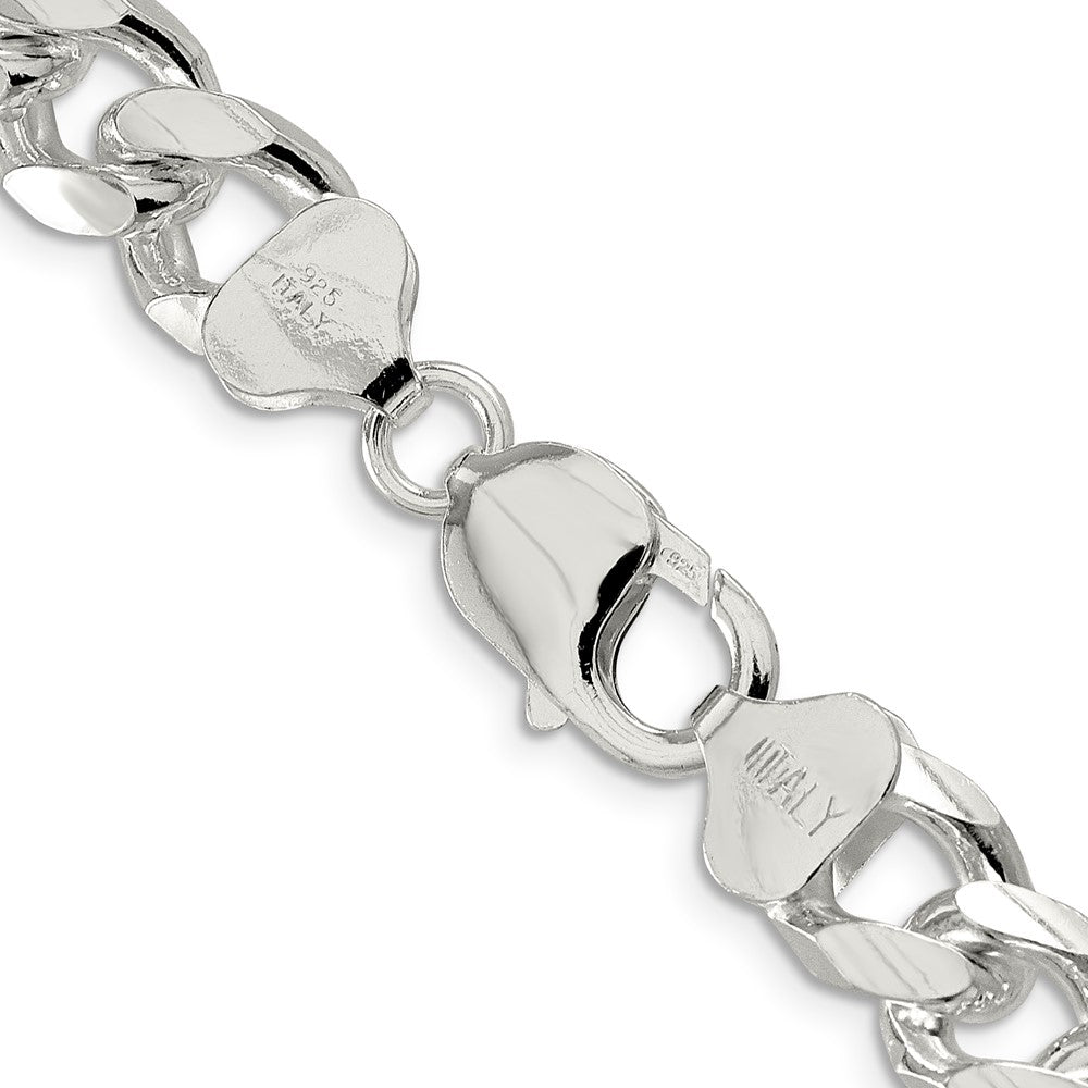 22 Inch Sterling Silver 10.5mm Domed W/ Side D/C Curb Chain Necklace