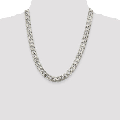 22 Inch Sterling Silver 10.5mm Domed W/ Side D/C Curb Chain Necklace