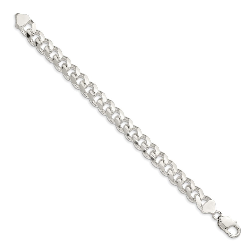 10 Inch Sterling Silver 10.5mm Domed W/ Side D/C Curb Chain Bracelet