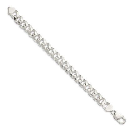 10 Inch Sterling Silver 10.5mm Domed W/ Side D/C Curb Chain Bracelet
