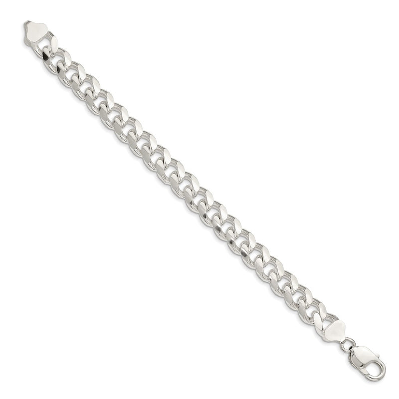 9 Inch Sterling Silver 10.5mm Domed W/ Side D/C Curb Chain Bracelet