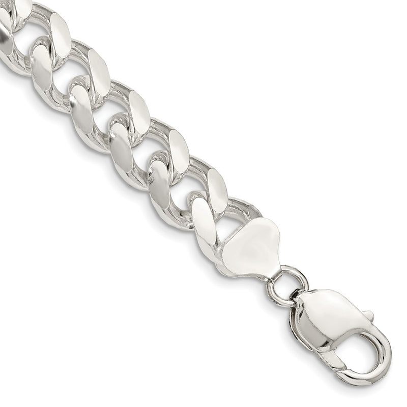 8 Inch Sterling Silver 10.5mm Domed W/ Side D/C Curb Chain Bracelet
