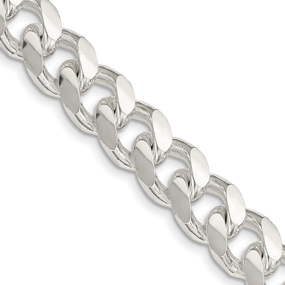 26 Inch Sterling Silver 10.5mm Domed W/ Side D/C Curb Chain Necklace
