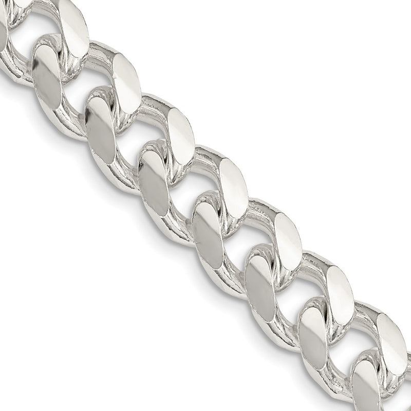 26 Inch Sterling Silver 10.5mm Domed W/ Side D/C Curb Chain Necklace