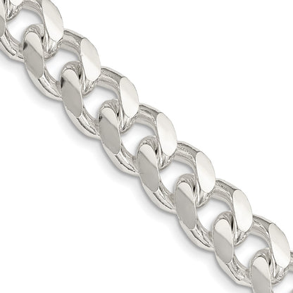 22 Inch Sterling Silver 10.5mm Domed W/ Side D/C Curb Chain Necklace