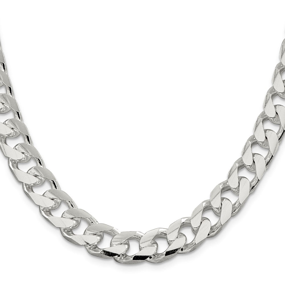24 Inch Sterling Silver 11mm Domed W/ Side D/C Curb Chain Necklace