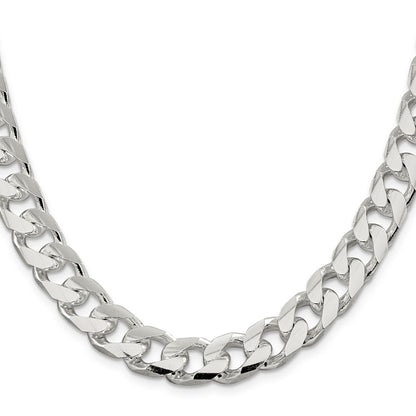 26 Inch Sterling Silver 11mm Domed W/ Side D/C Curb Chain Necklace