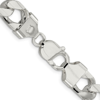 26 Inch Sterling Silver 11mm Domed W/ Side D/C Curb Chain Necklace
