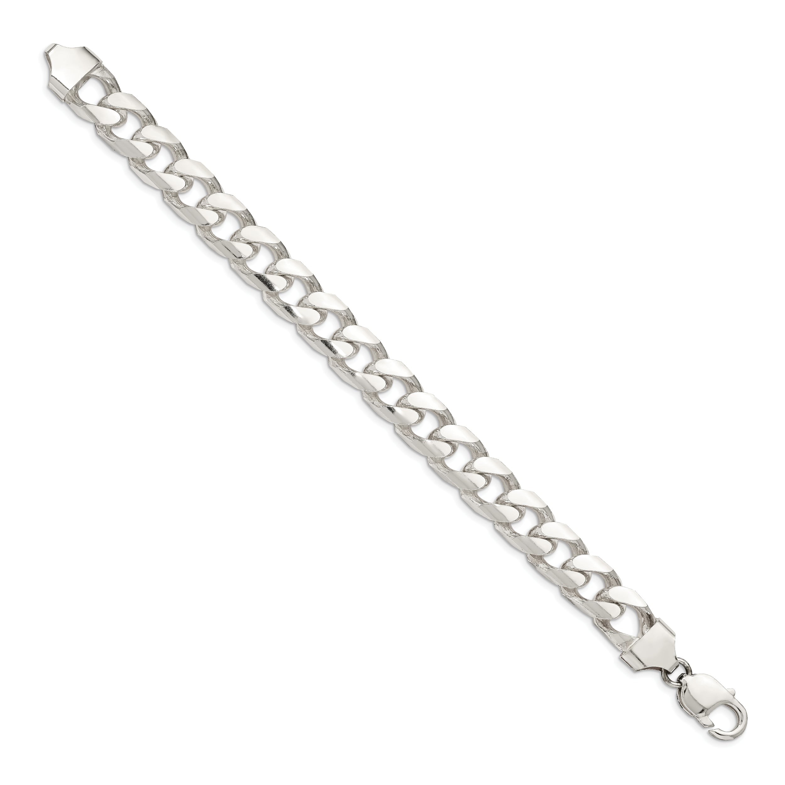 10 Inch Sterling Silver 11mm Domed W/ Side D/C Curb Chain