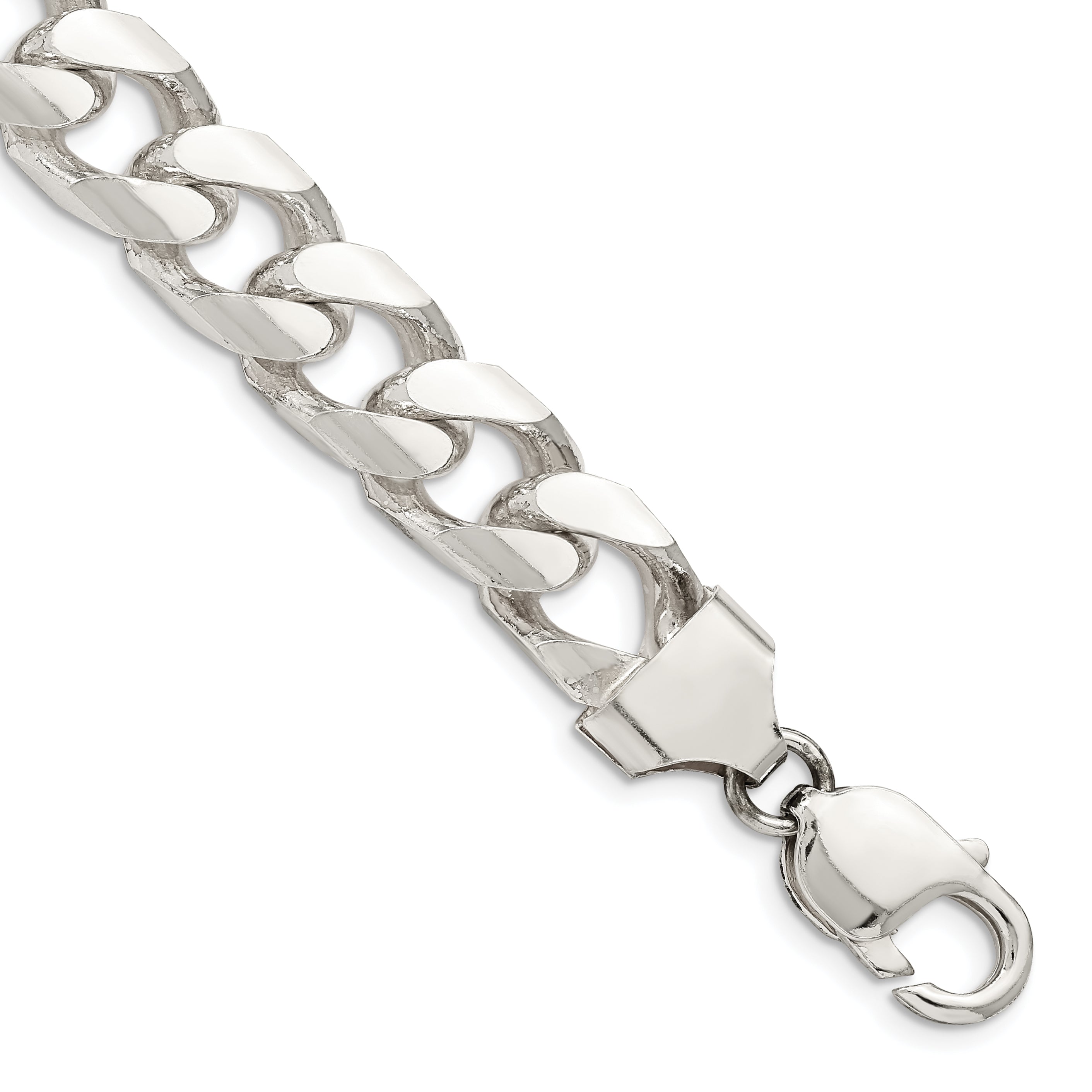 10 Inch Sterling Silver 11mm Domed W/ Side D/C Curb Chain