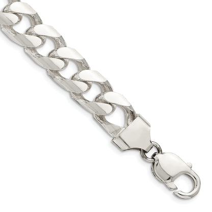 10 Inch Sterling Silver 11mm Domed W/ Side D/C Curb Chain