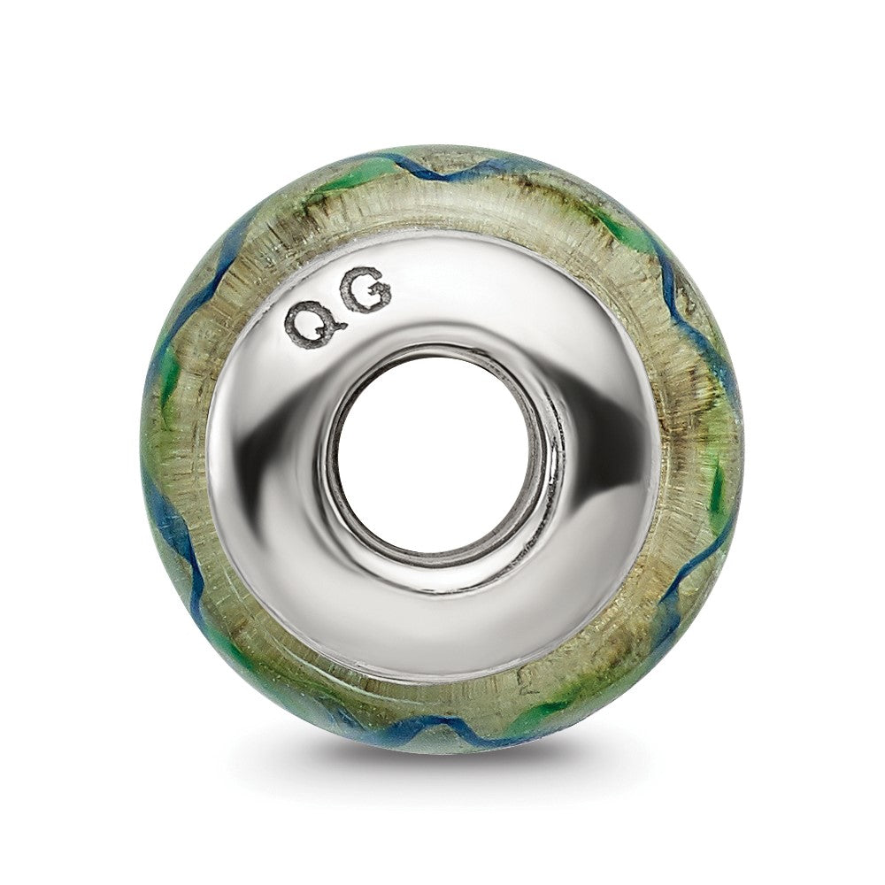 Sterling Silver Reflections Green/Blue Hand-Blown Glass Bead